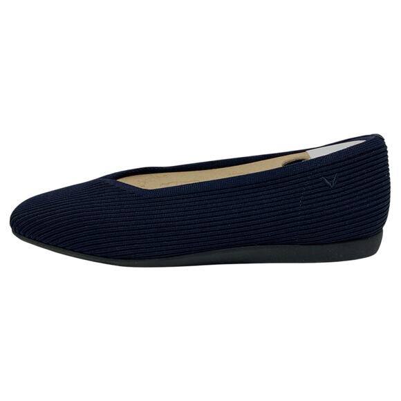 Vivaia Margot 2.0 Dark Navy Blue Ribbed Knit Square-Toe V-Cut Ballet Flats 10W - Picture 3 of 10